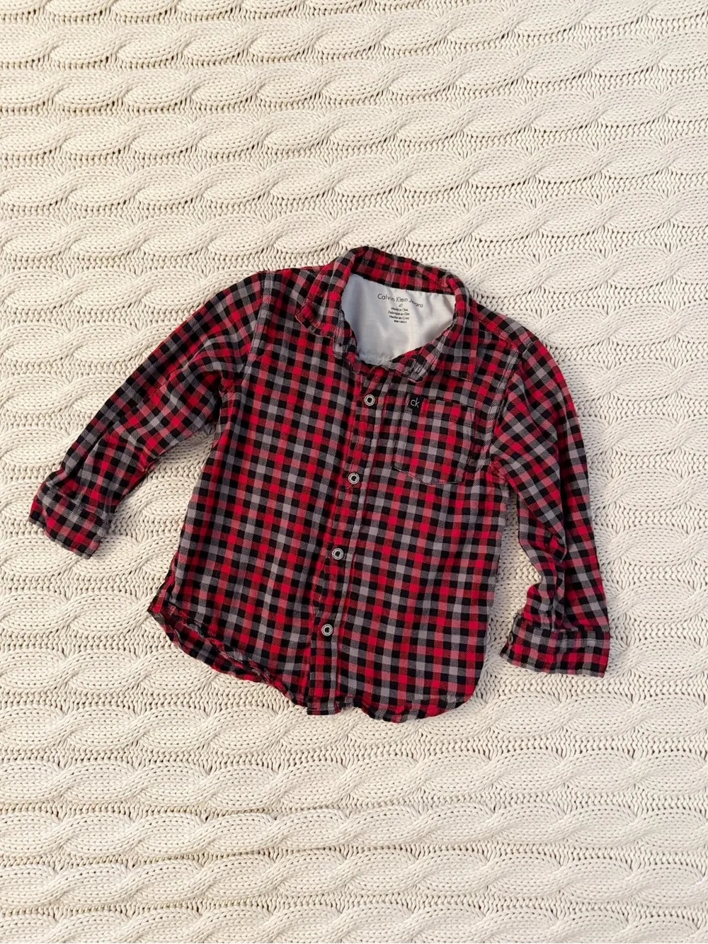 Boys Calvin Klein Jeans Red and Black Plaid Button-Down Shirt